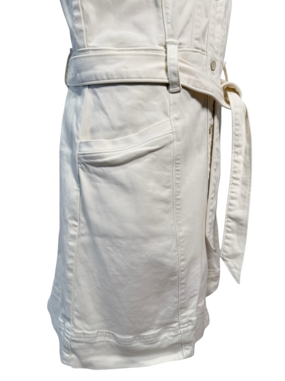 PAIGE Jaxsyn Tie Waist Cotton Blend Twill Mini Shirtdress in Quartz Sand Size 8 - Picture 8 of 14